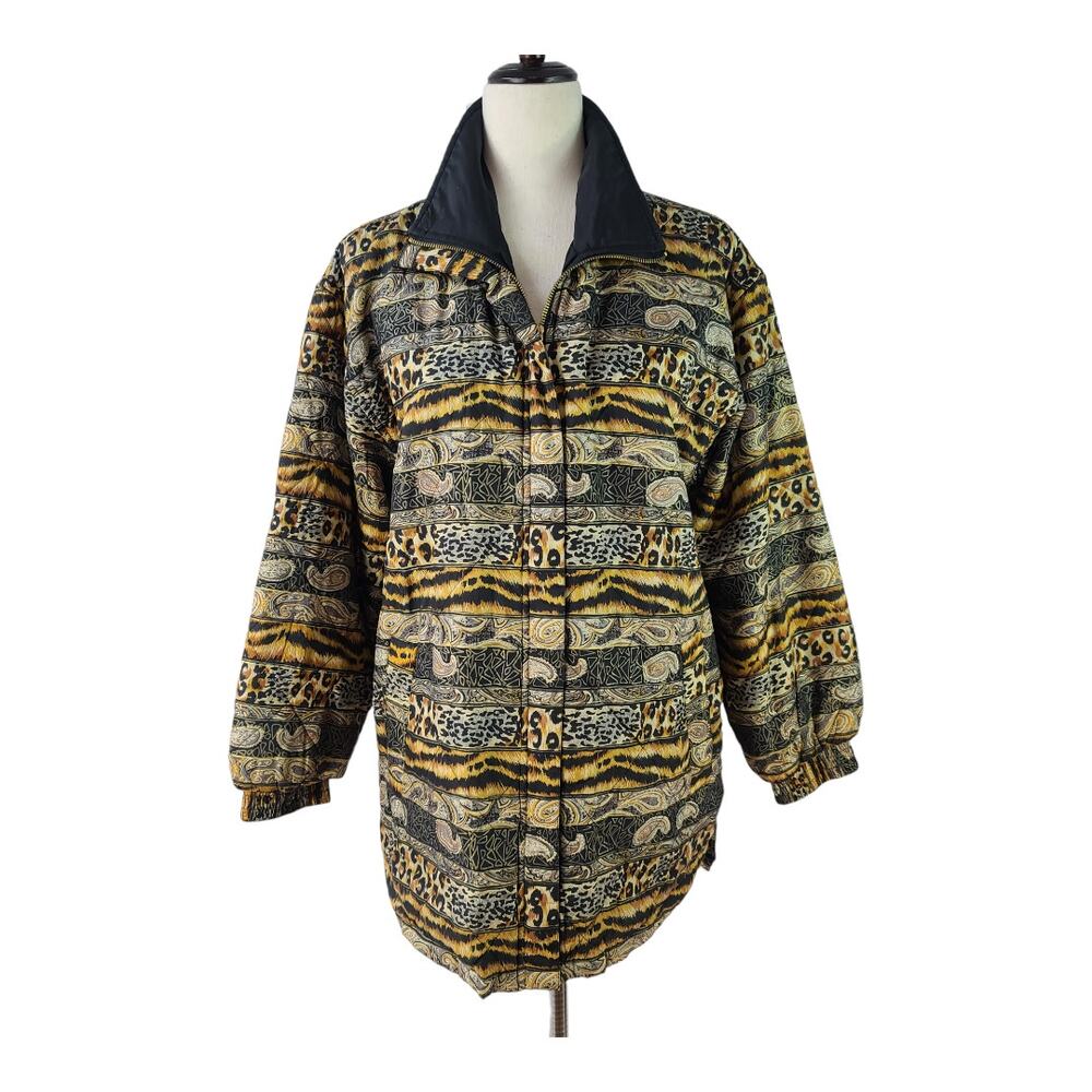 Fuda International Black Gold Paisley 100% Silk Quilted Lined Jacket Coat NEW